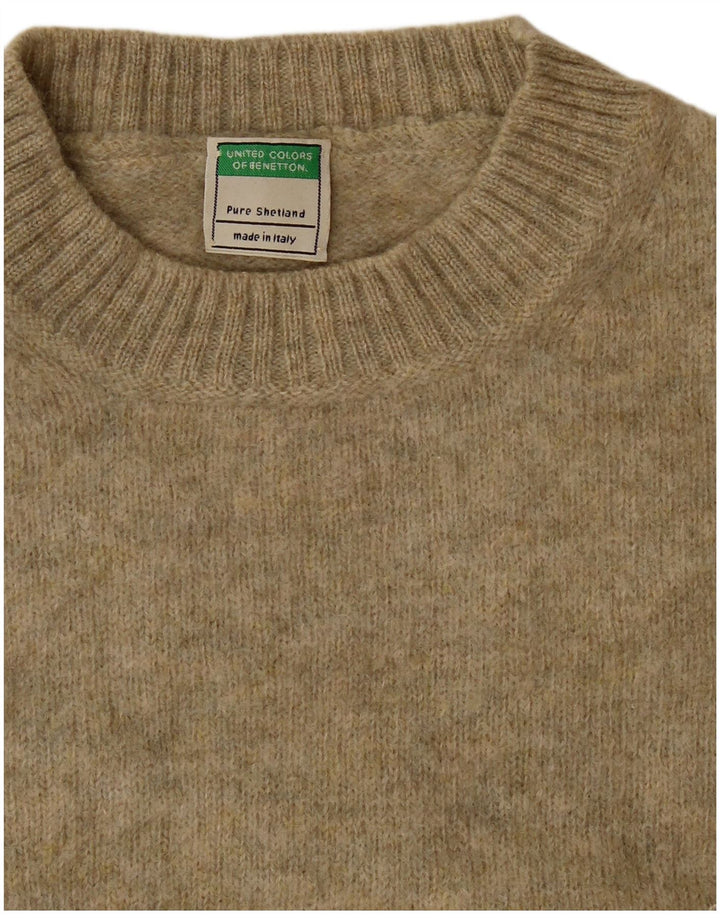 Benetton Pull à col rond pour femme UK 14 Laine kaki moyen