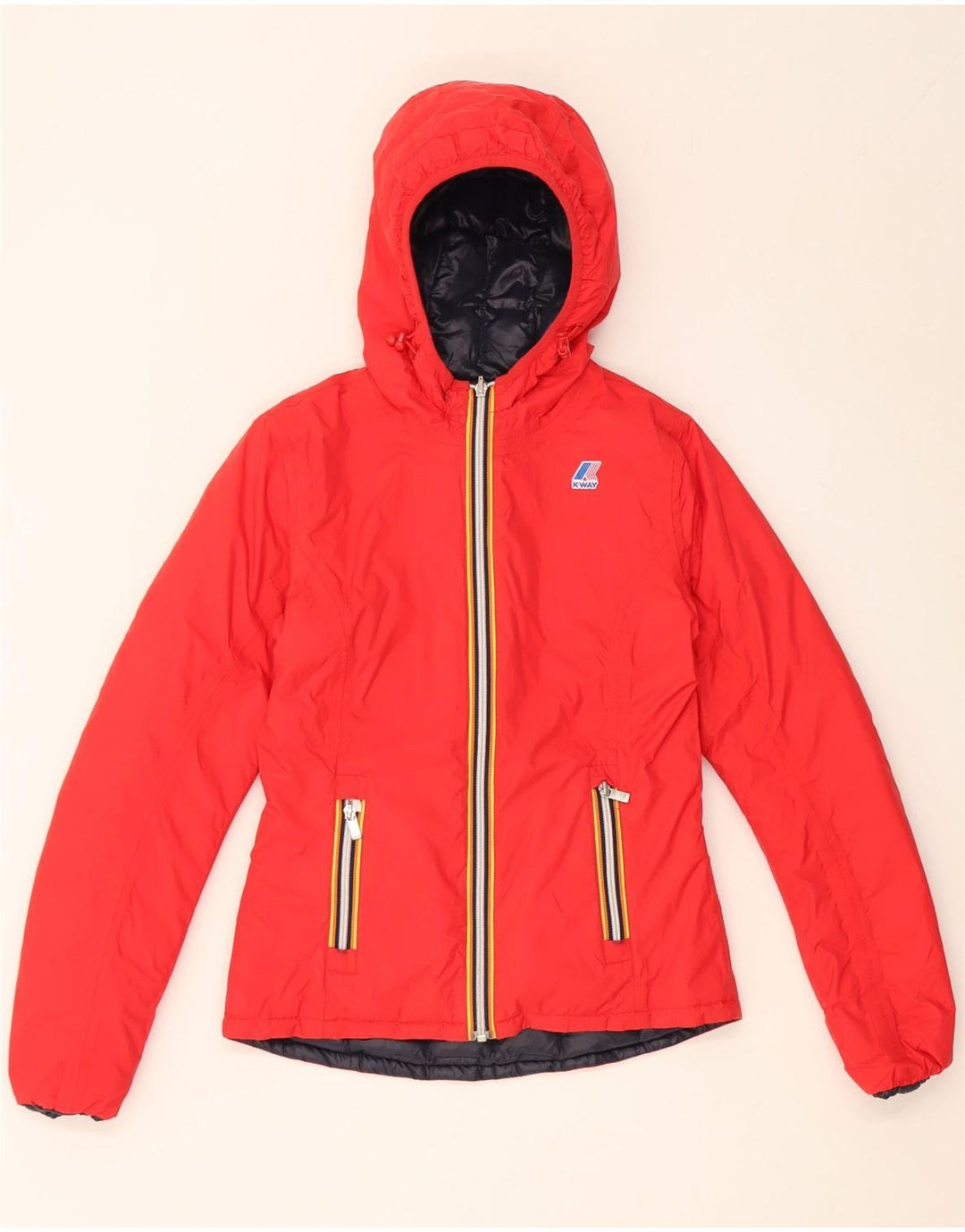 K-Way Veste matelassée réversible à capuche pour femme UK 10 Small Bleu marine