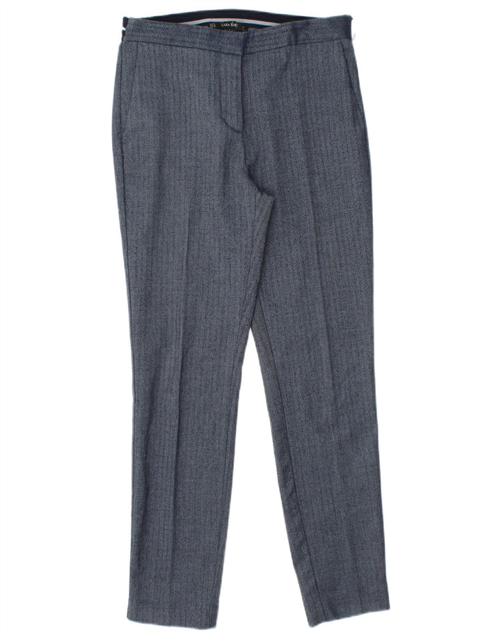 Zara Pantalon Chino Slim Femme Petit W26 L27 Bleu Chevrons Polyester