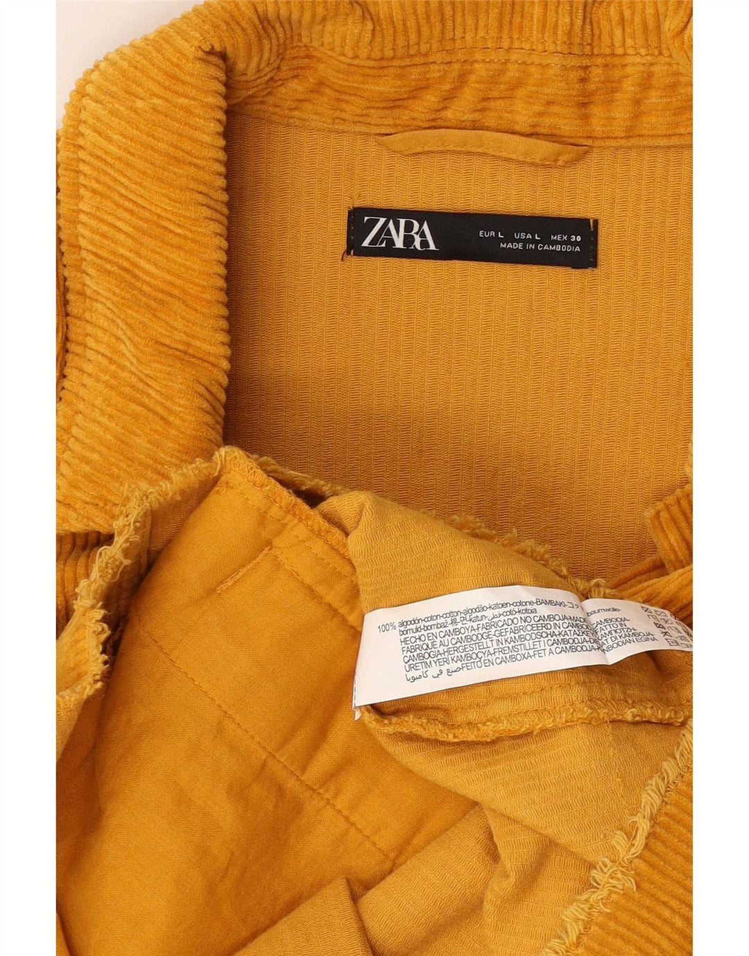 Zara Veste surdimensionnée en velours côtelé pour femme UK 16 Grand coton jaune