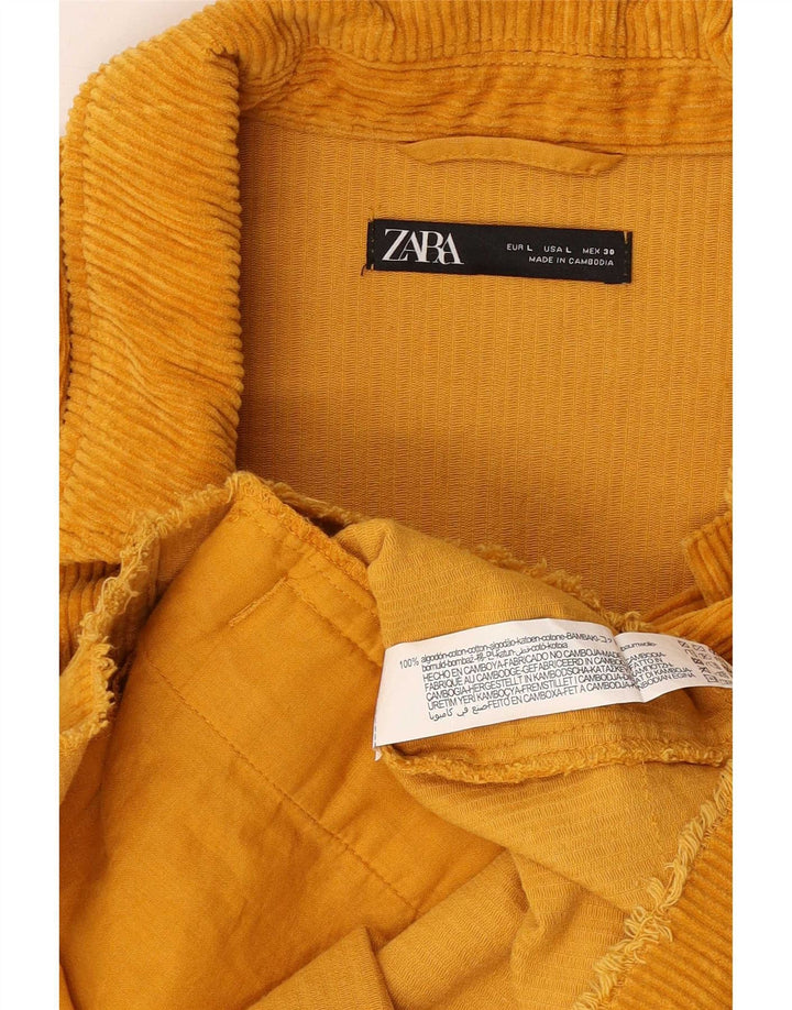 Zara Veste surdimensionnée en velours côtelé pour femme UK 16 Grand coton jaune