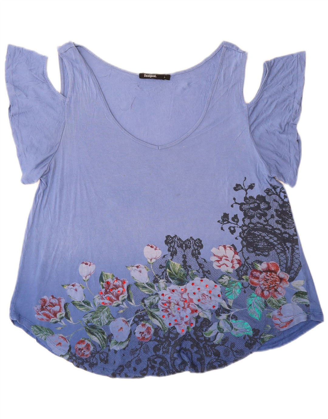 Desigual Haut graphique à épaules dénudées pour femme UK 16 Large Bleu Floral