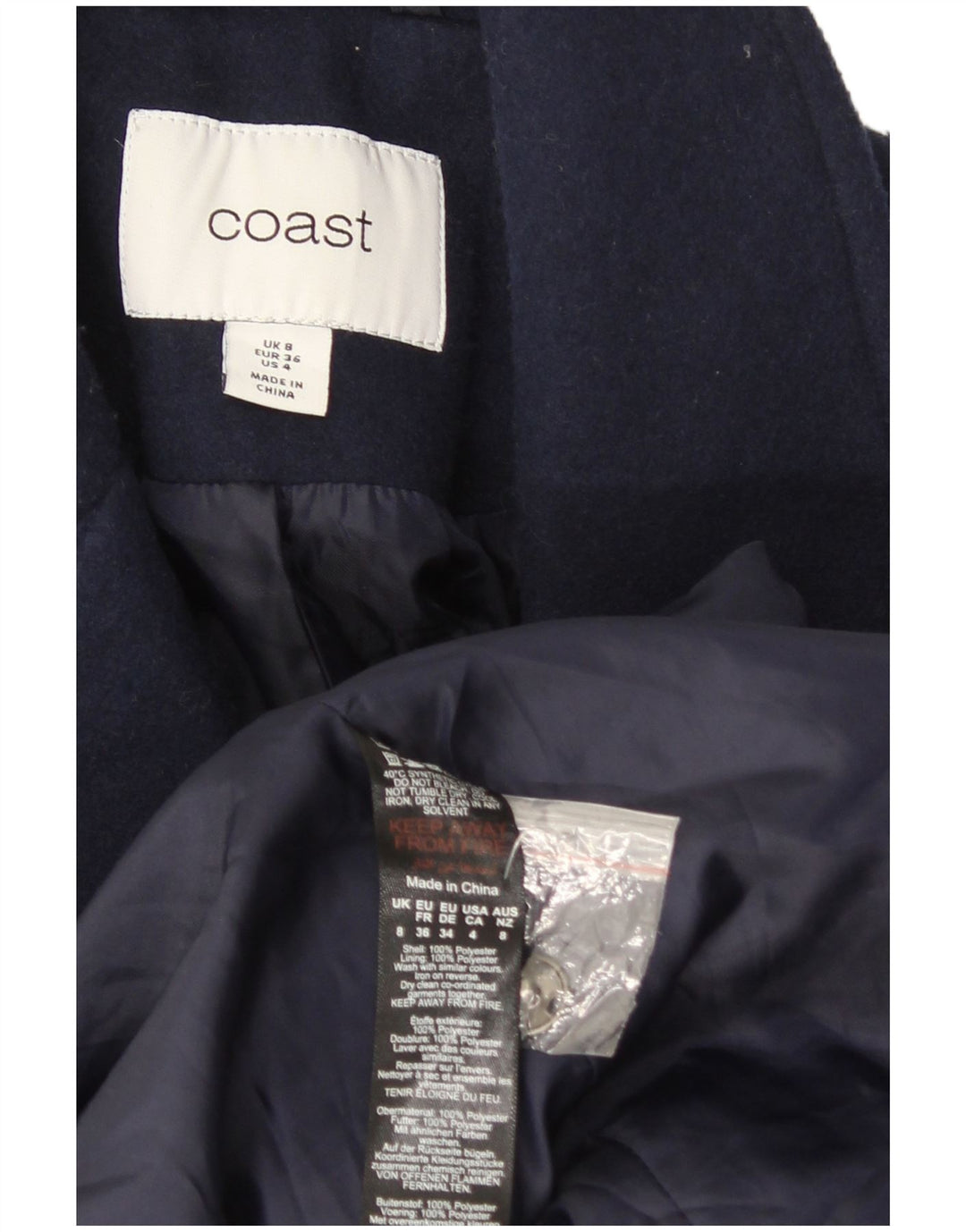 Coast Manteau Femme UK 8 Petit Bleu Marine Polyester