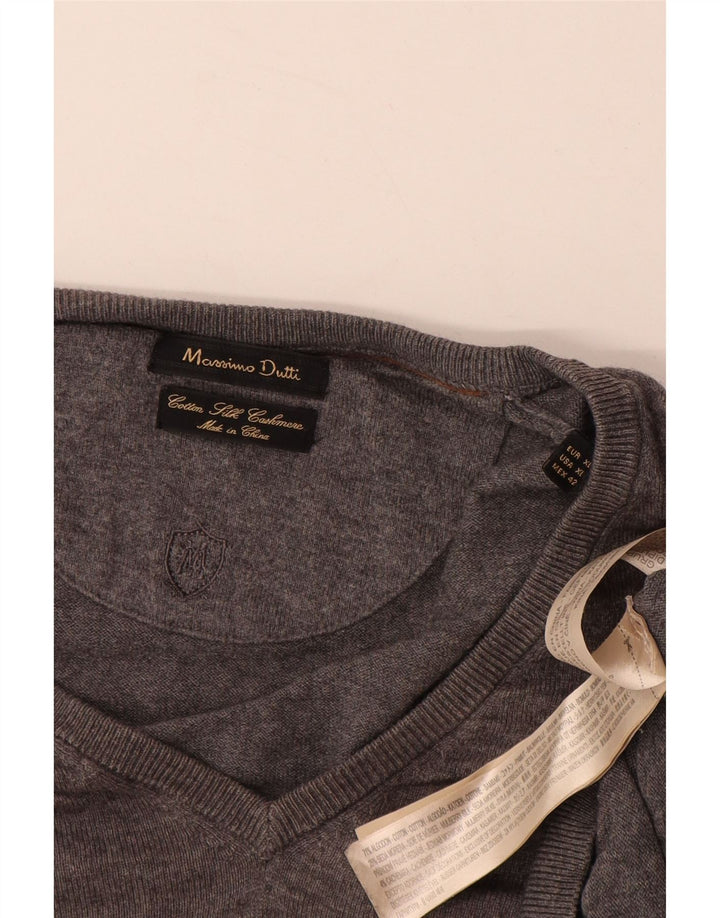 MASSIMO DUTTI Pull col V Homme XL Gris Coton