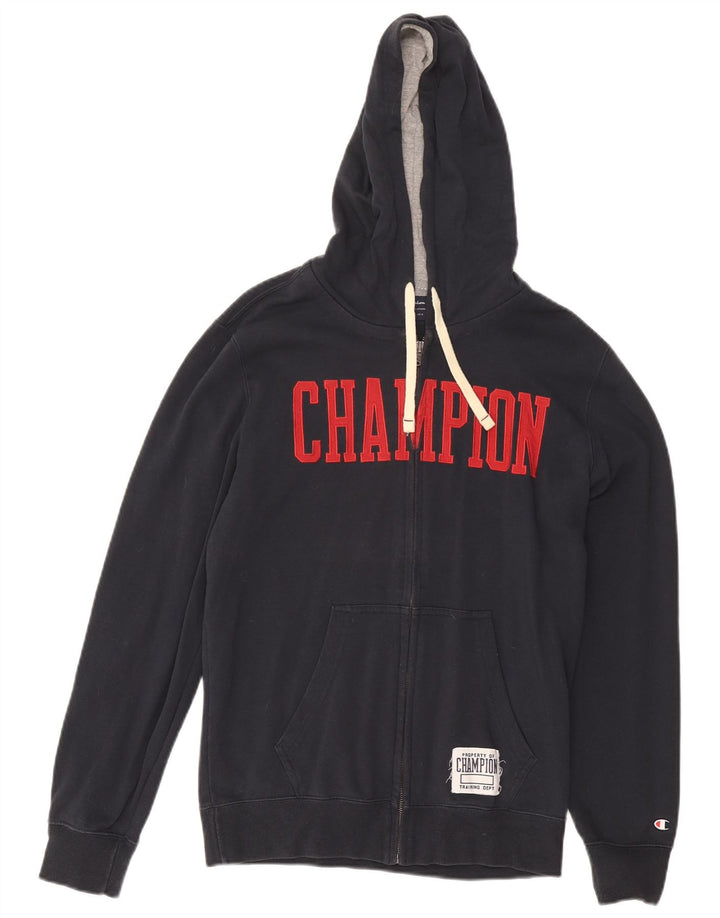 Champion Pull à Capuche Zippé Graphique Homme Gris Moyen Coton