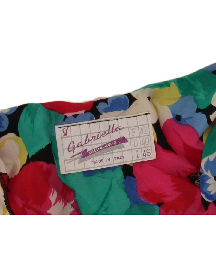 vintage Femme 3/4 Manches Blouse Top IT 46 Grand Floral Multicolore