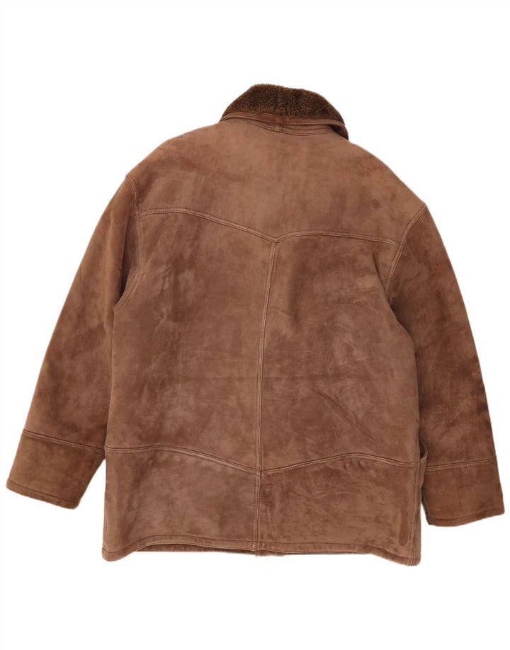 veste en peau de mouton homme vintage IT 54 2XL peau de mouton marron