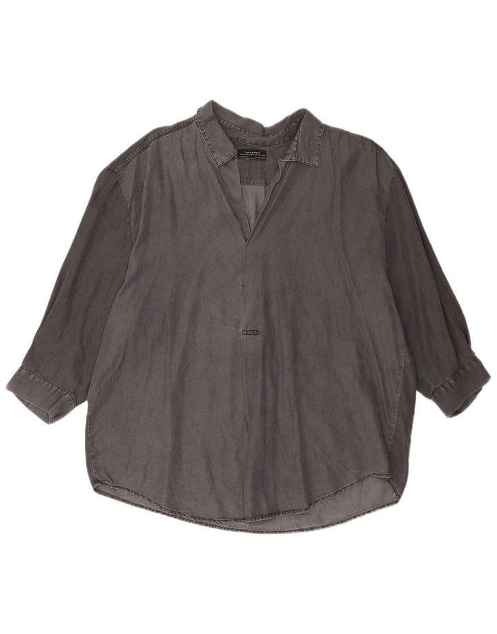 Zara Chemise pull surdimensionnée à manches 3/4 pour femme UK 18 XL Gris Lyocell