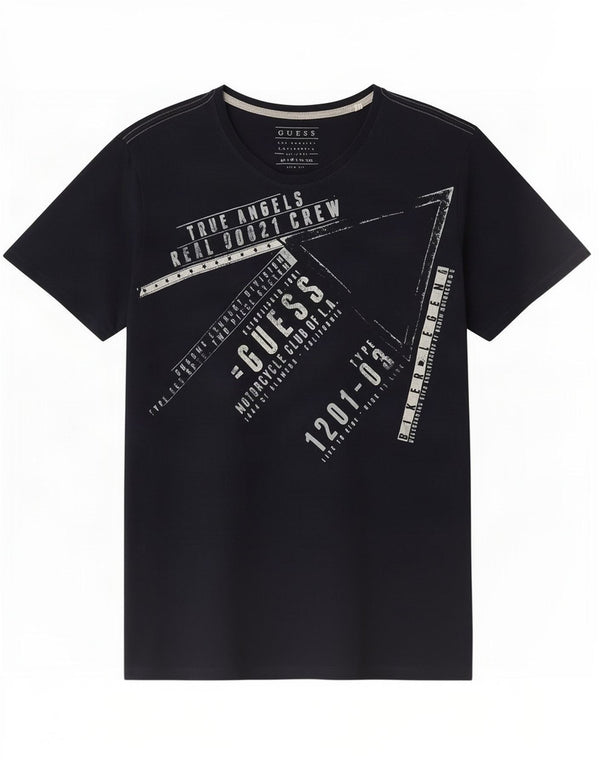 Guess T-shirt graphique coupe slim pour homme UK 36 petit bleu marine en coton