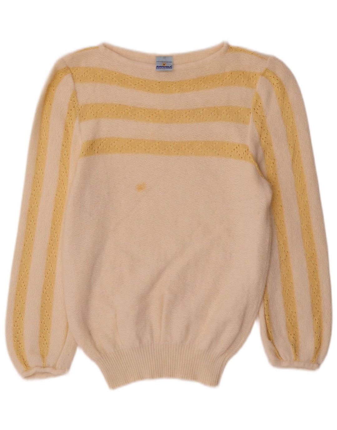 AWOBA Pull col bateau pour femme UK 12 Medium Blanc cassé rayé