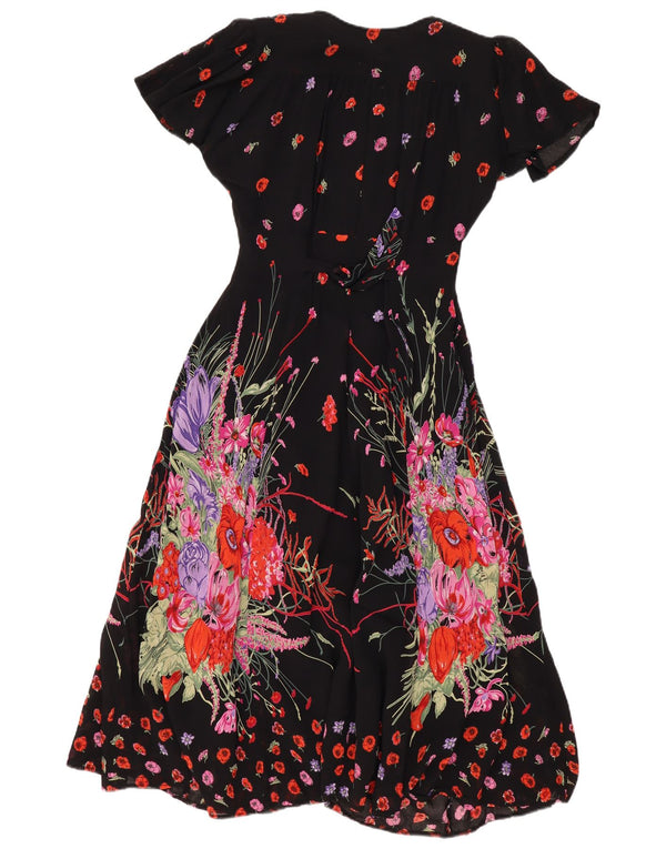 vintage Femme Maxi Robe UK 10 Petit Noir Floral