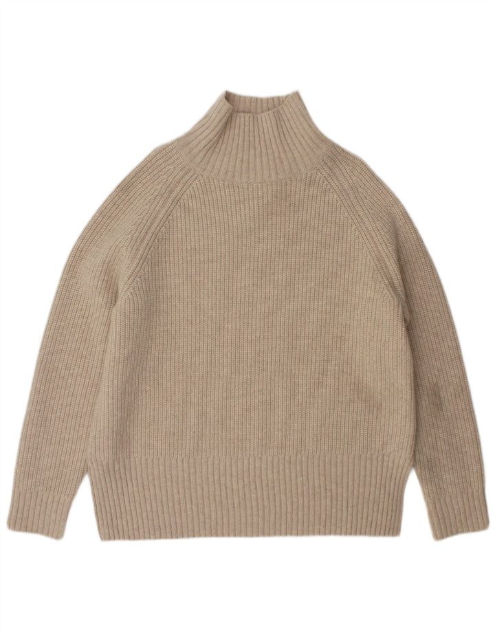 Zara Pull surdimensionné à col roulé pour femme UK 10 Petite laine beige