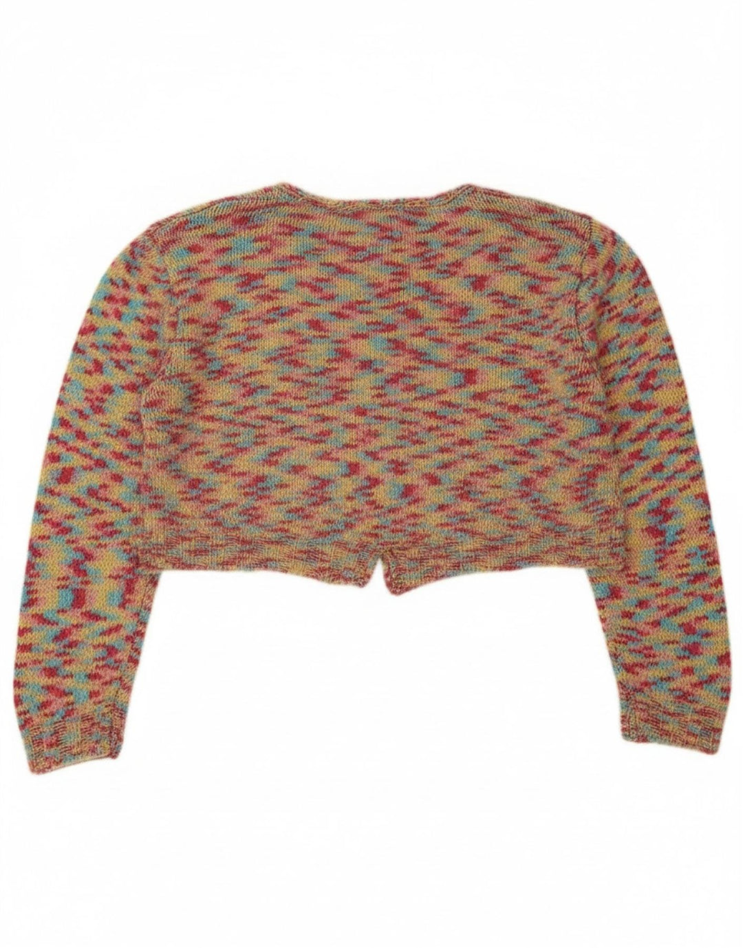 vintage Womens Crop Cardigan Sweater UK 14 Moyen Multicolore Moucheté