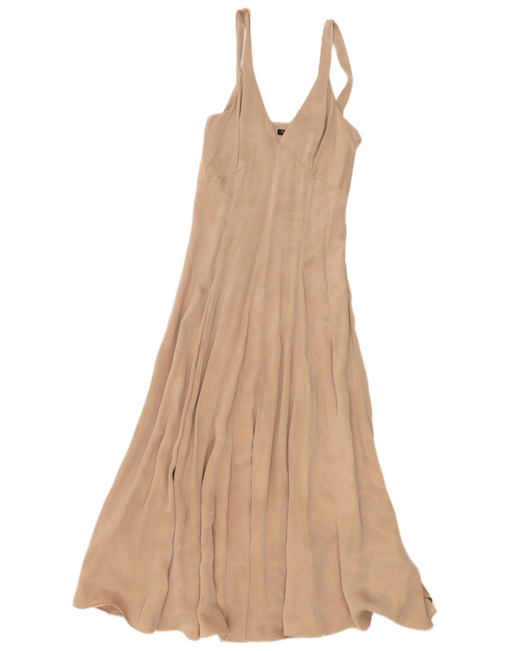 Massimo Dutti Robe longue sans manches pour femme EU 34 2XS Beige Polyester