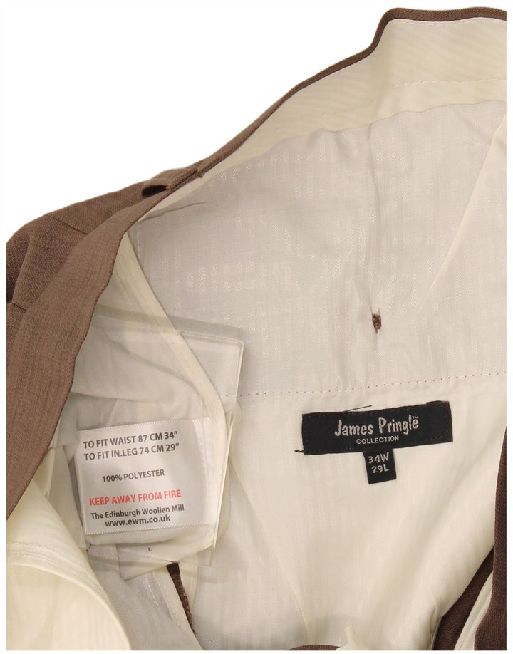 James Pringle Pantalon de Costume Droit Homme W34 L29 Marron Polyester