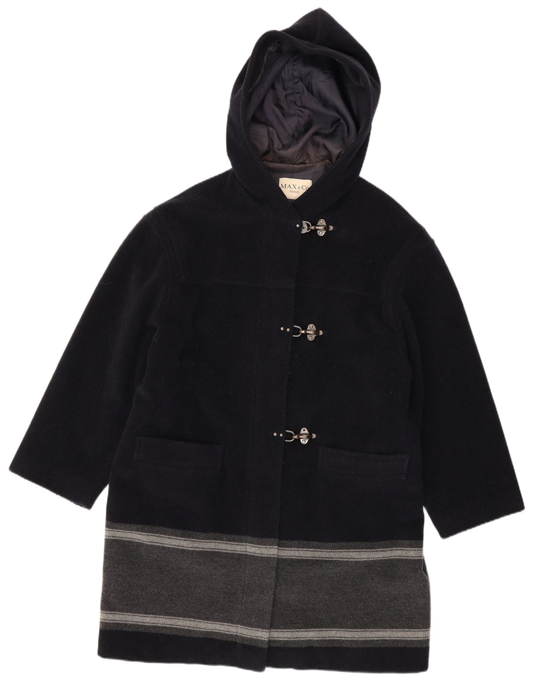Max & Co. Duffle-coat à capuche pour femme UK 44 Large Bleu marine Colourblock