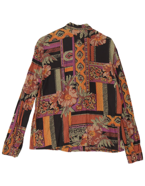 vintage Womens Front Tie Shirt Blouse UK 16 Grand Floral Multicolore