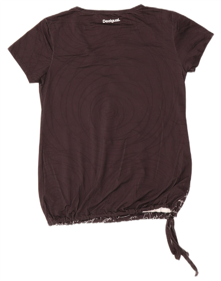 Desigual Femme Graphic T-Shirt Top UK 10 Small Noir Polyamide