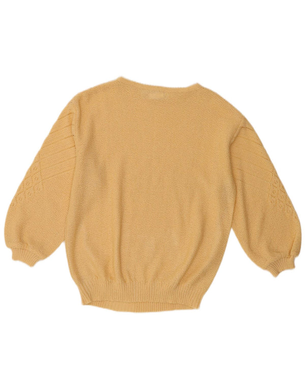 Vintage Womens Boat Neck Jumper Sweater UK 12 Medium Yellow