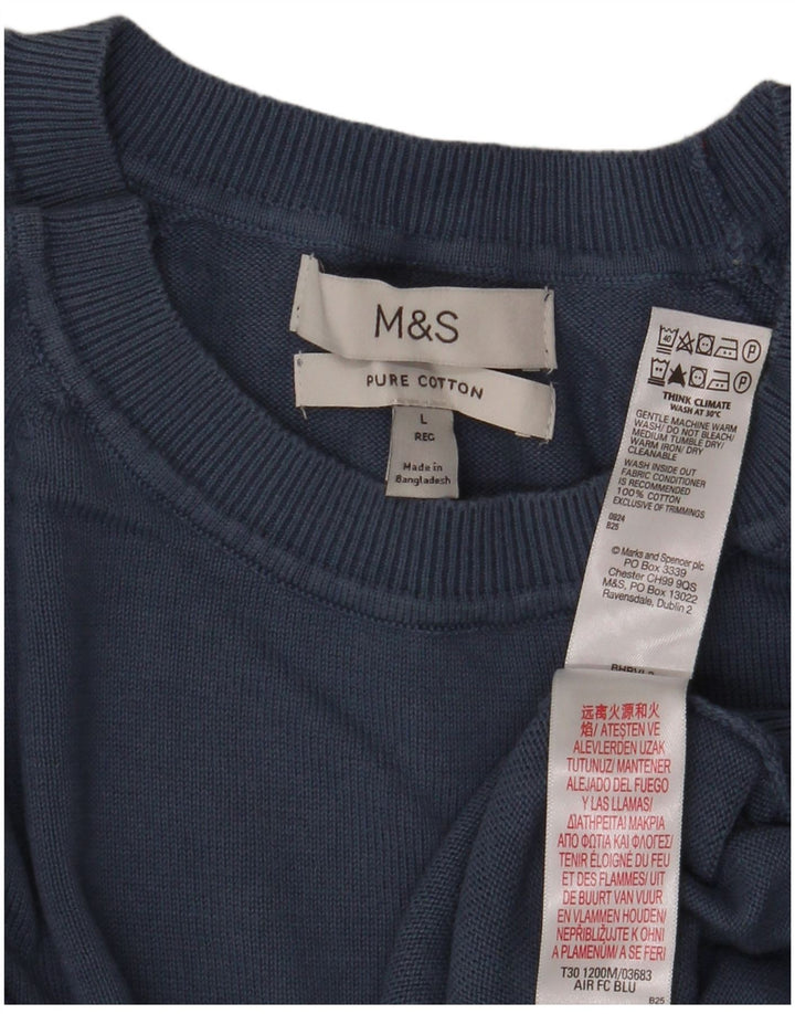 Marks & Spencer Pull col bateau pour homme en coton bleu Taille L