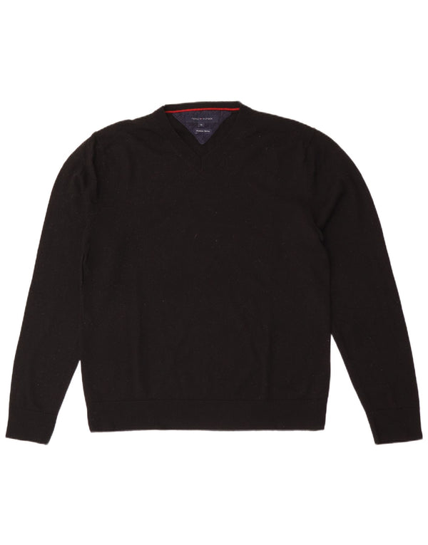 Tommy Hilfiger Pull col V pour homme XL en laine noire