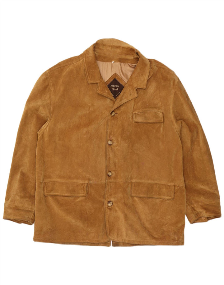 vintage Homme 4 Boutons Blazer En Daim Veste IT 56 3XL Beige