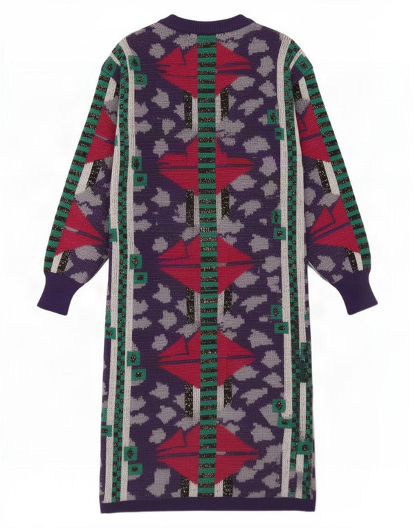 vintage Femme Manches Longues Jumper Robe IT 44 Moyen Violet Géométrique Laine