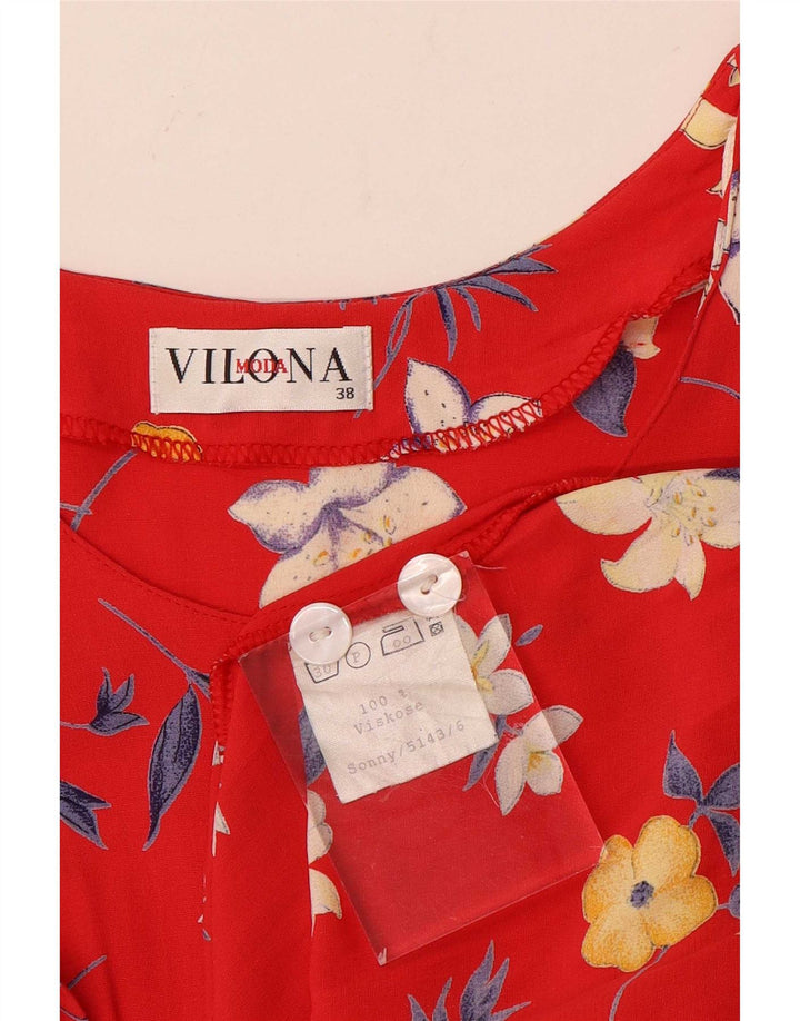 Vilona Moda Robe trapèze pour femme EU 38 Viscose florale rouge moyen