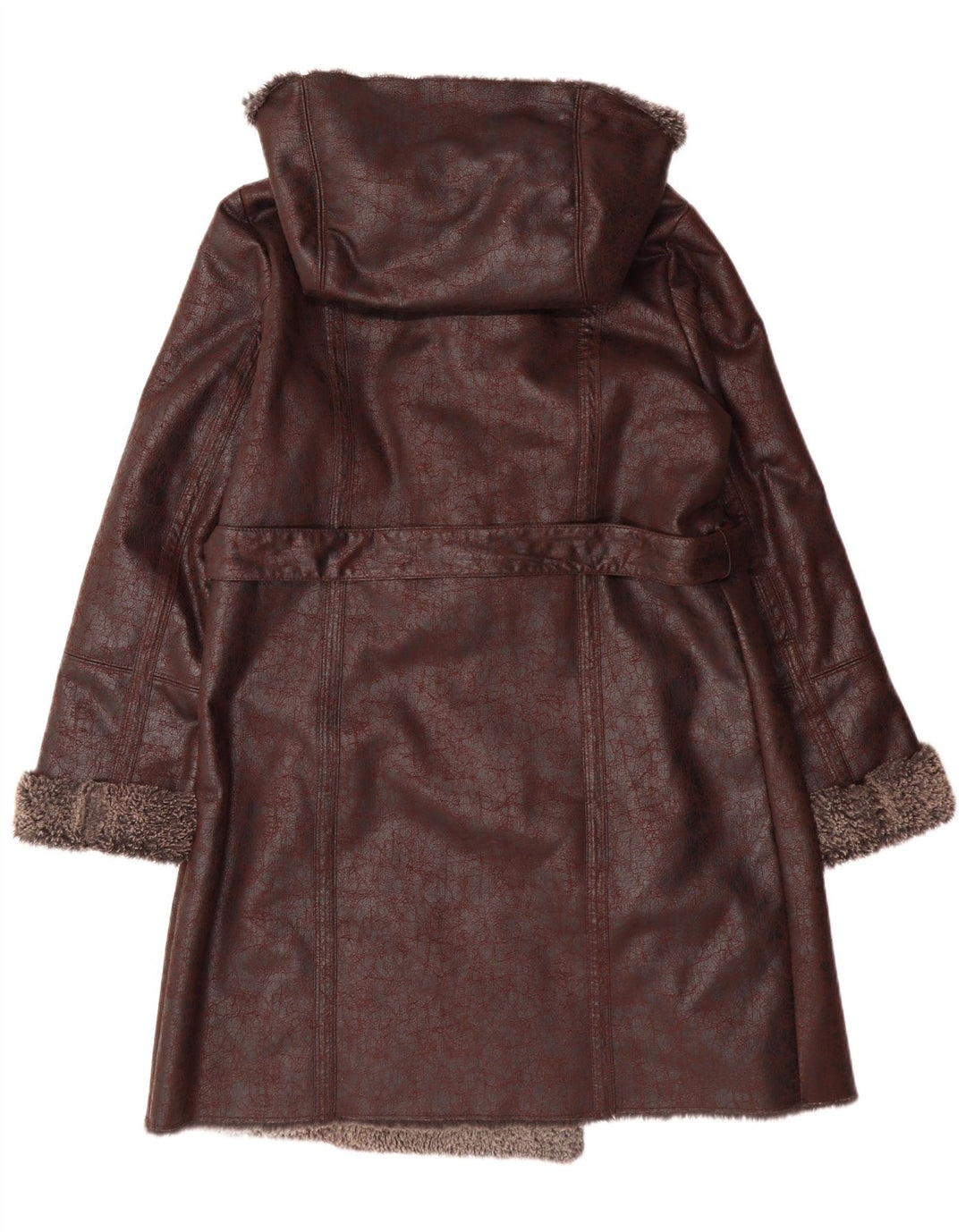 OLSEN Manteau à capuche Sherpa pour femme UK 14 Large Marron Polyester