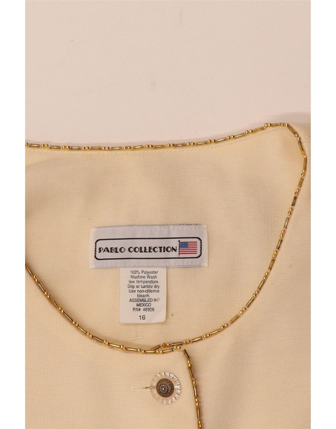 vintage Femmes 5 Bouton Blazer Veste UK 16 Grand Polyester Blanc Cassé