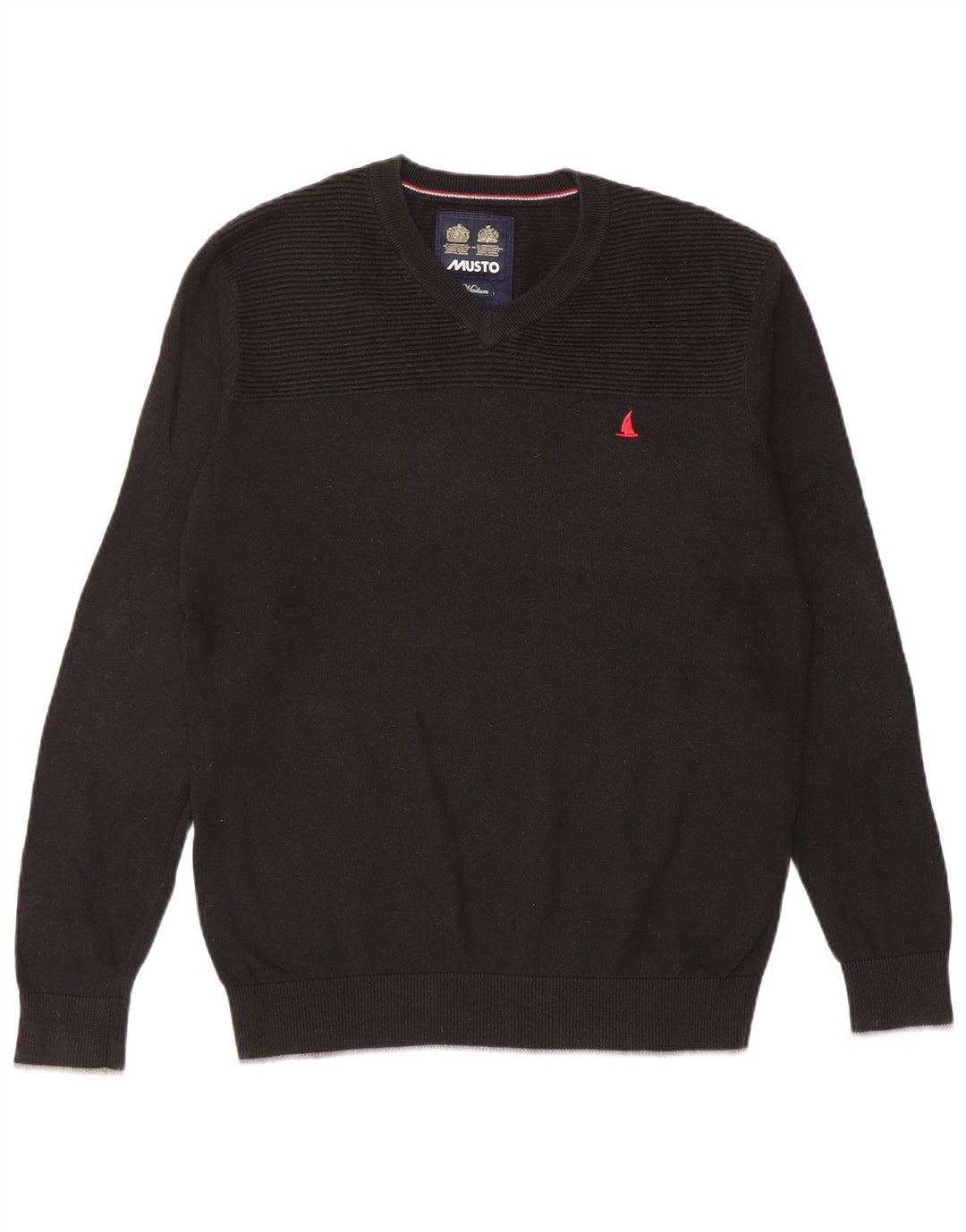 Musto Pull col V pour homme en coton noir moyen