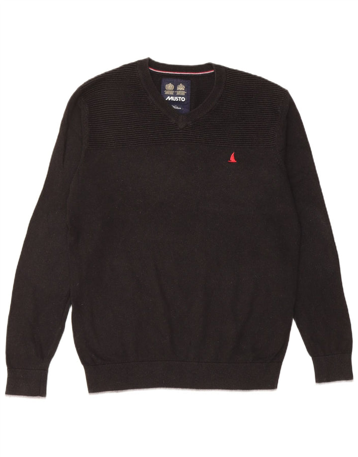 Musto Pull col V pour homme en coton noir moyen