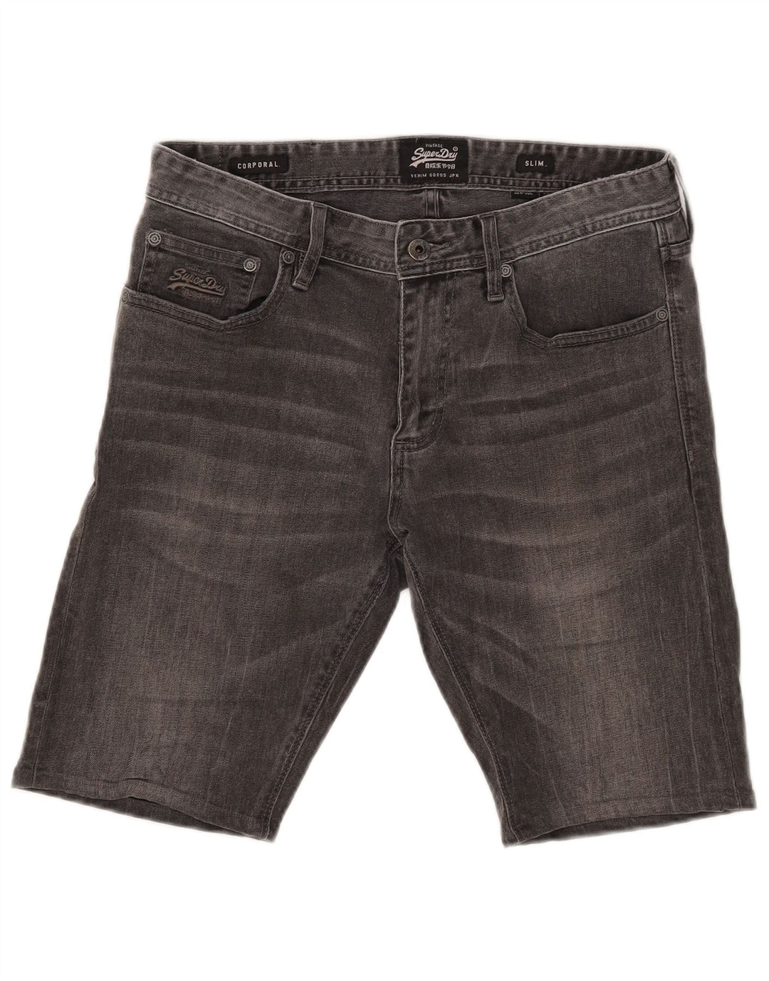 Superdry Short en Jean Corporal Slim W32 Homme Gris Moyen Coton