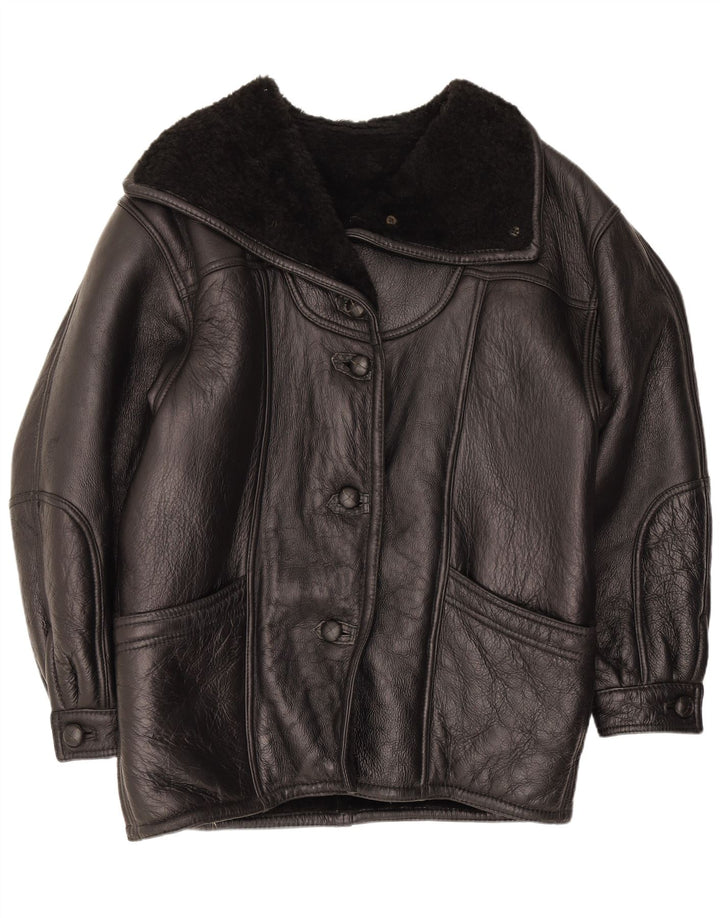 Veste Shearling Femme Vintage UK 16 Grand Noir