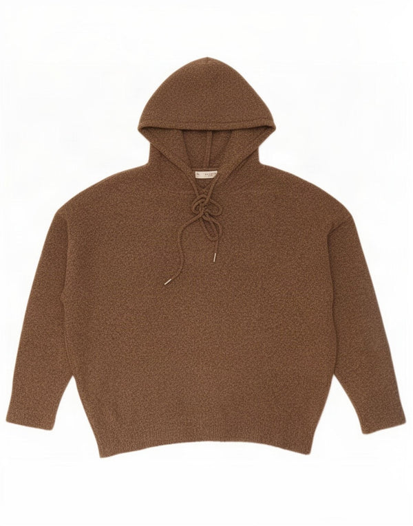 Zara Pull surdimensionné à capuche pour femme UK 10 Petit Marron Polyester