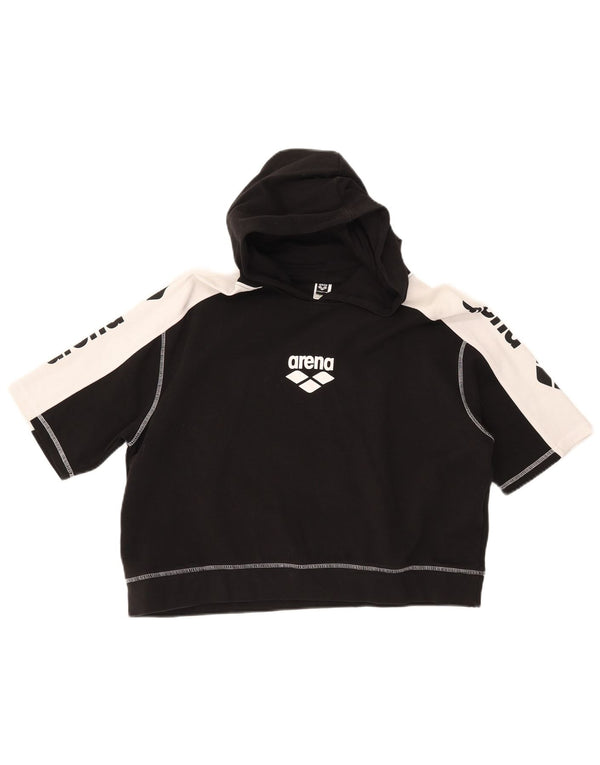 ARENA Pull à capuche graphique pour femme UK 16 Large Noir Colourblock