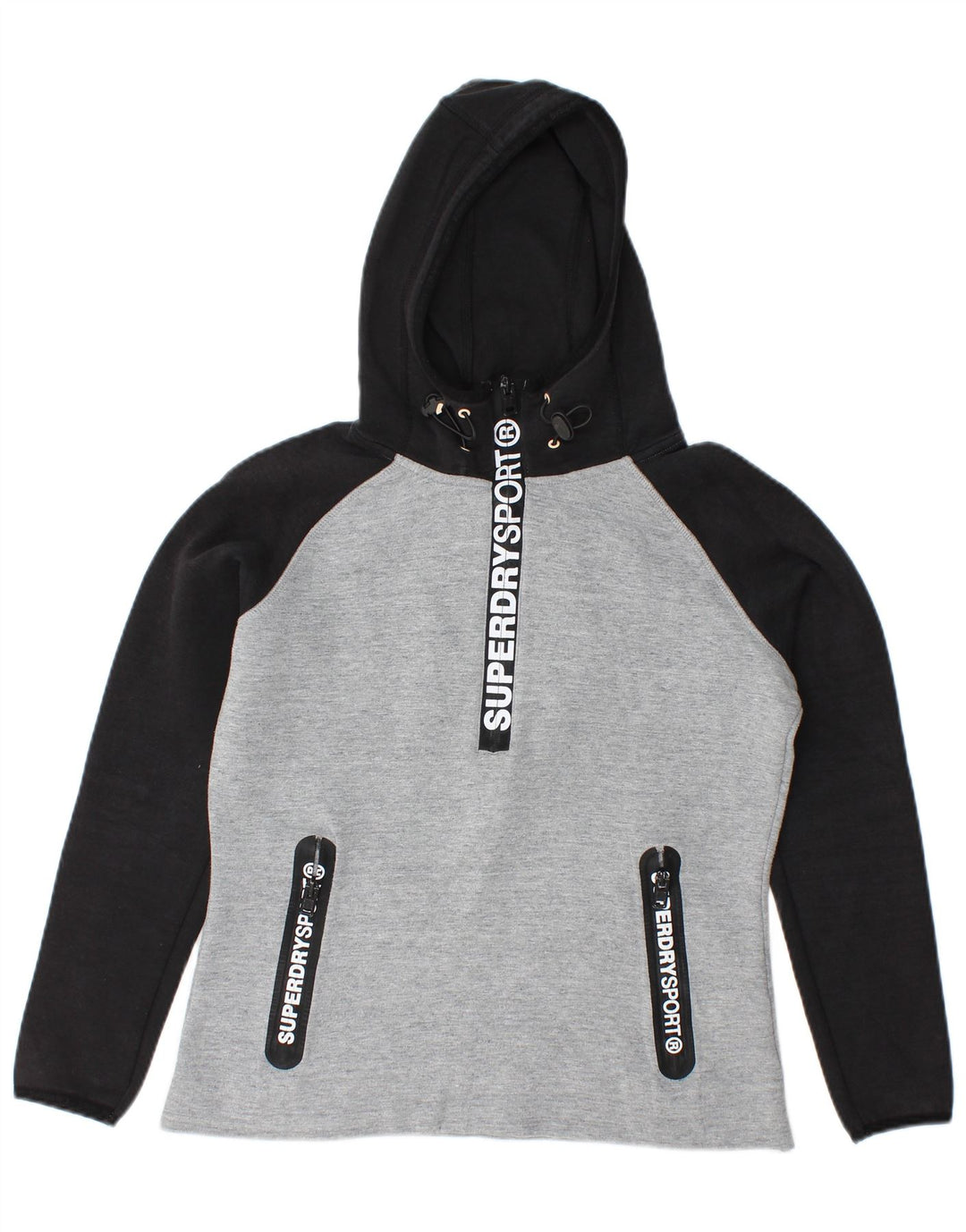 SUPERDRY Pull à capuche graphique pour femme UK 14 Gris moyen Colourblock