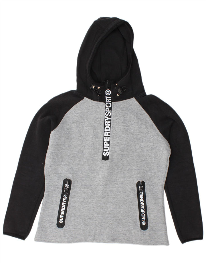 SUPERDRY Pull à capuche graphique pour femme UK 14 Gris moyen Colourblock