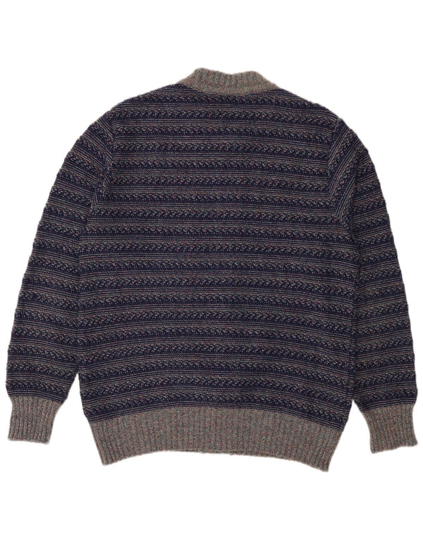 vintage Mens Cardigan Pull Moyen Bleu Marine Rayé