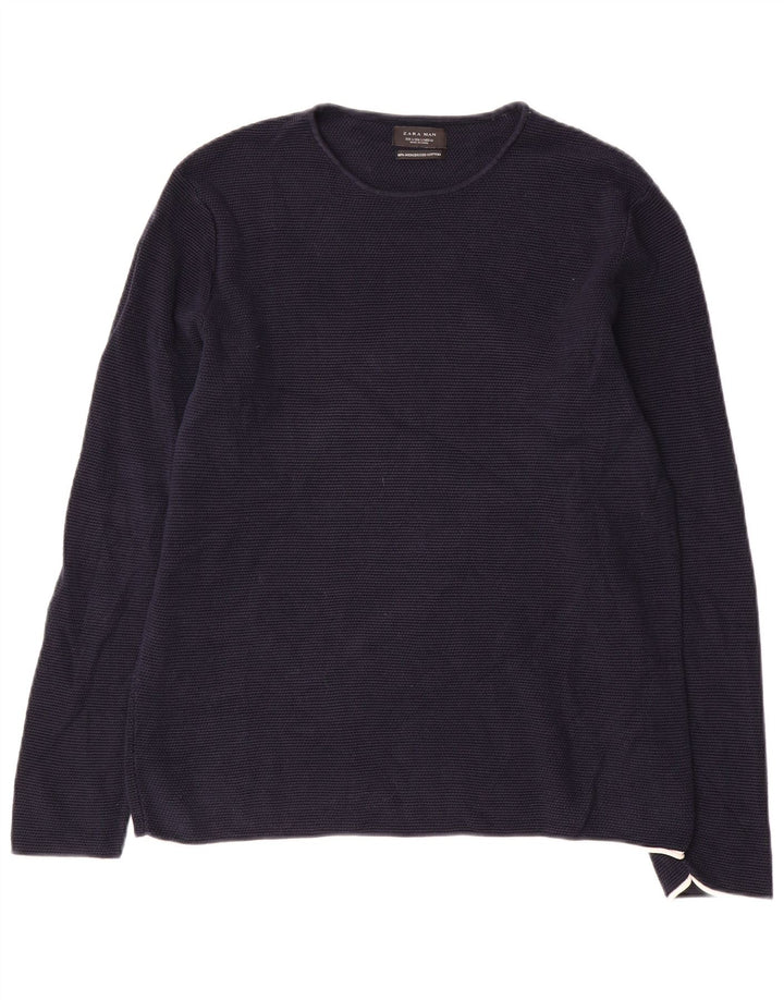 Zara Pull à col rond pour homme en coton bleu marine Taille L