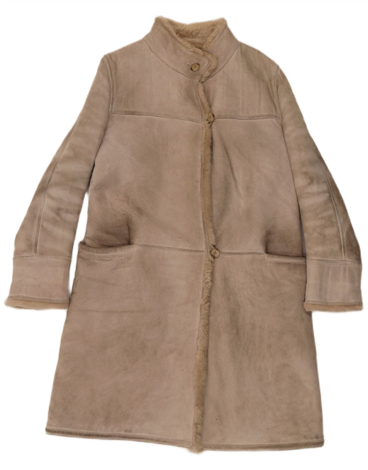 Manteau Shearling Femme Vintage IT 46 Grand Cuir Beige