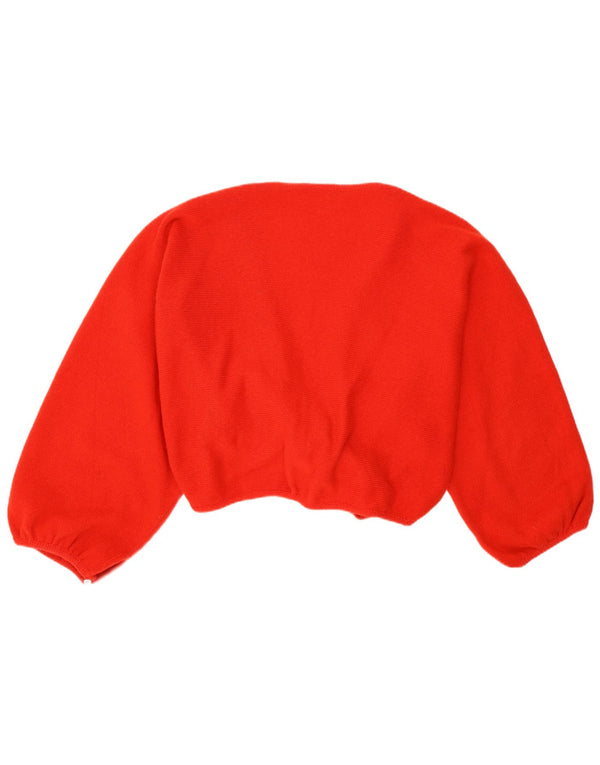 vintage Femmes Bolero Jumper UK 12 Moyen Rouge Floral Lambswool