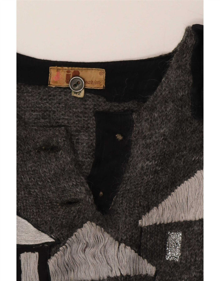 Vintage Womens V-Neck Jumper Sweater IT 42 Medium Grey Colourblock