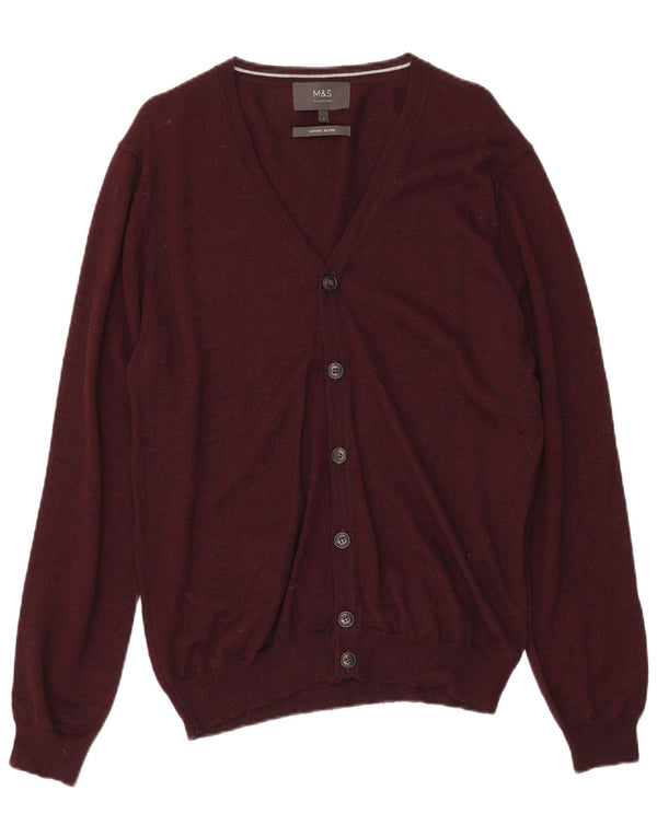 MARKS & SPENCER Pull Cardigan Femme UK 16 Grande Laine Mouchetée Bordeaux