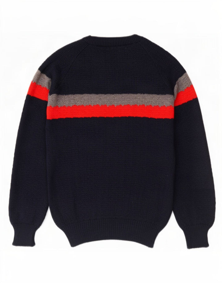 vintage Femme Crew Neck Jumper Pull EU 40 Medium Navy Blue Colourblock