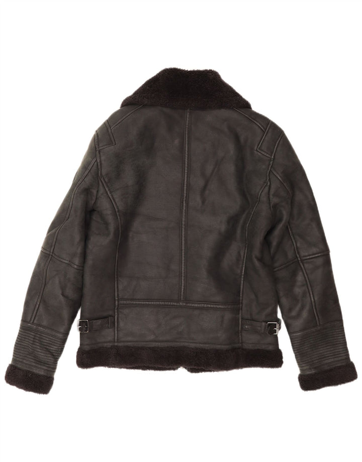Zara Veste en peau de mouton pour homme UK 38 Medium Noir