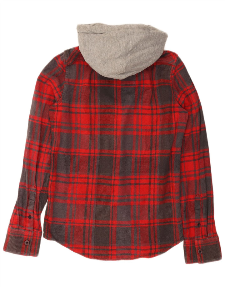 SUPERDRY Chemise à capuche en flanelle pour homme en coton à carreaux rouges