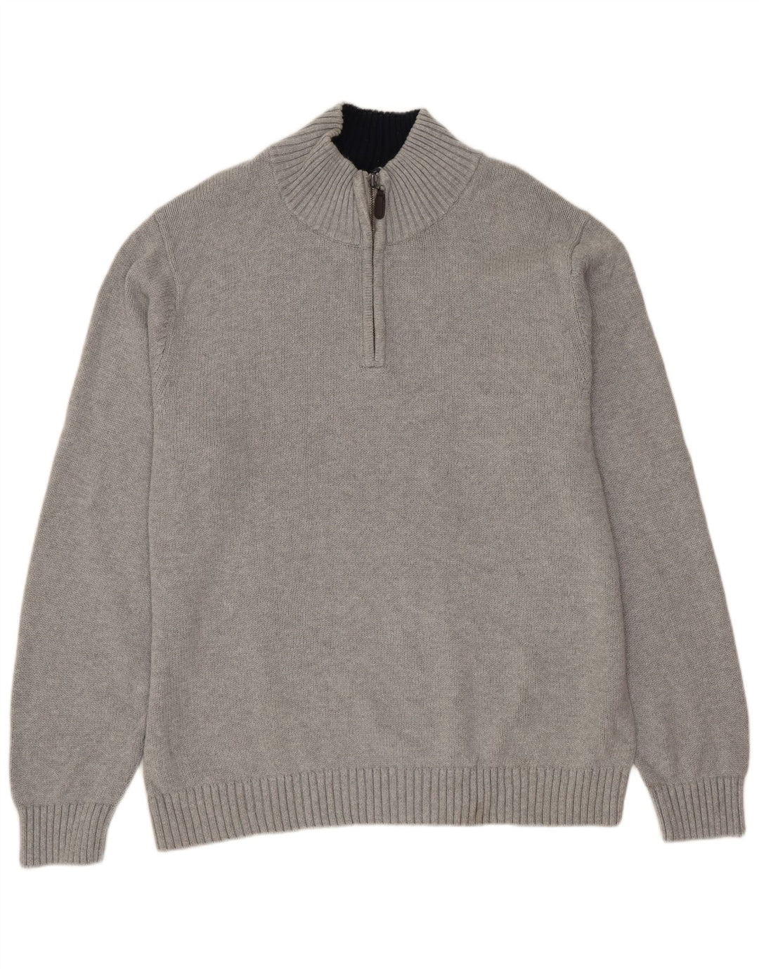L.L.BEAN Pull col zippé pour homme en coton gris Taille L