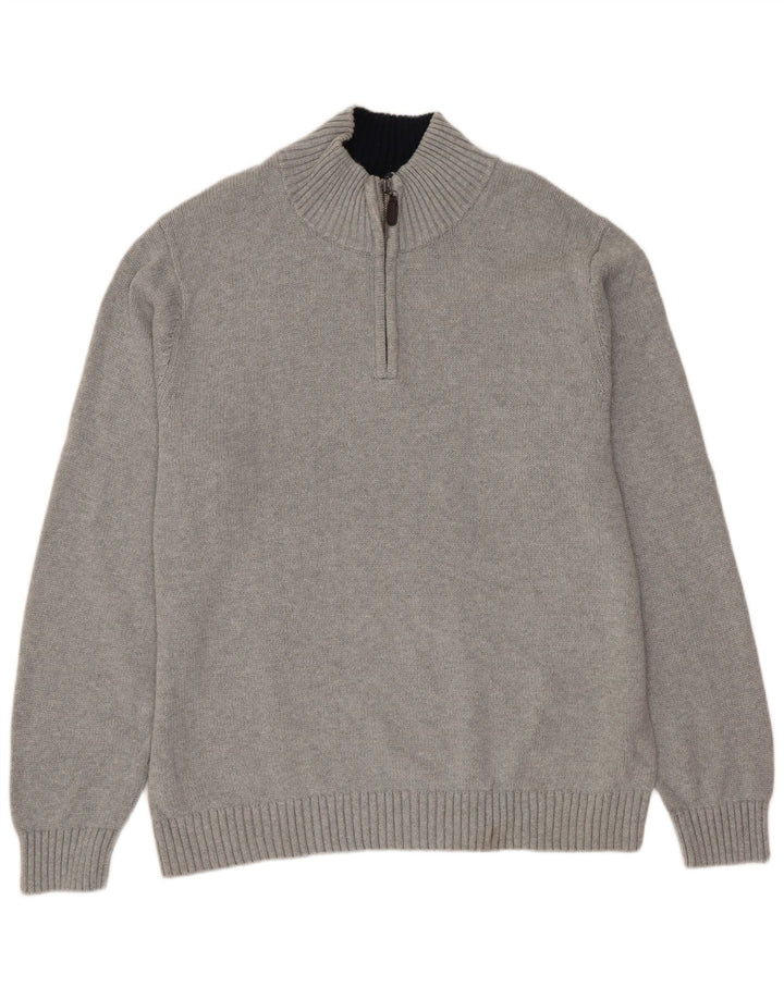 L.L.BEAN Pull col zippé pour homme en coton gris Taille L