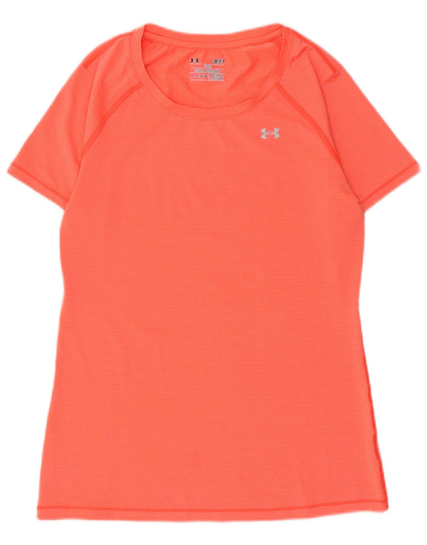 Under Armour Heat Gear T-Shirt Top UK 10 Petit Orange Polyester